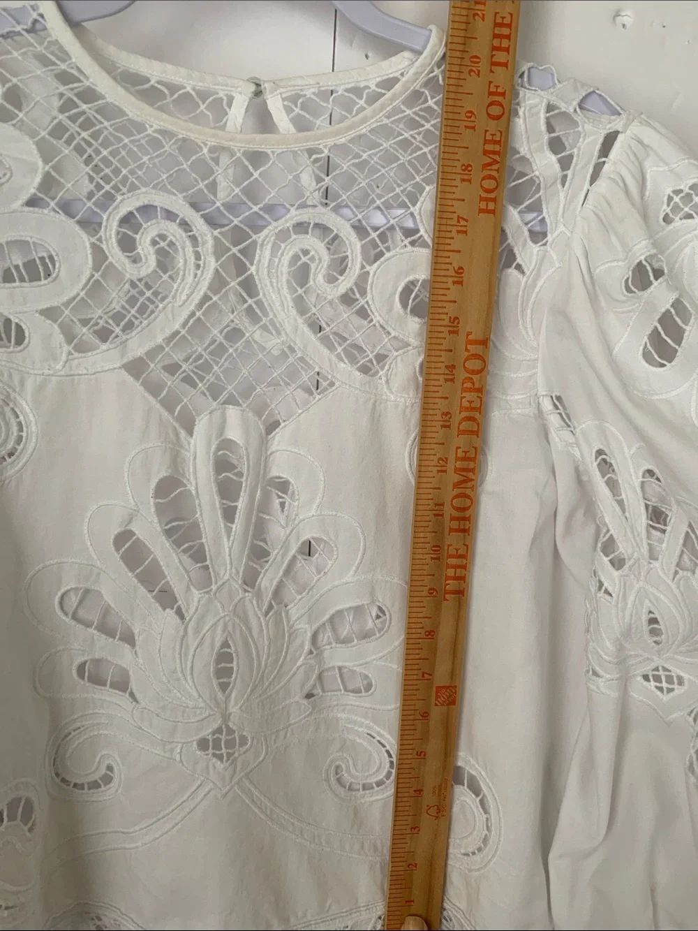Express Women's White Cotton Lace Cutwork Blouse Puff Long Sleeve Top Size M - Picture 5 of 10